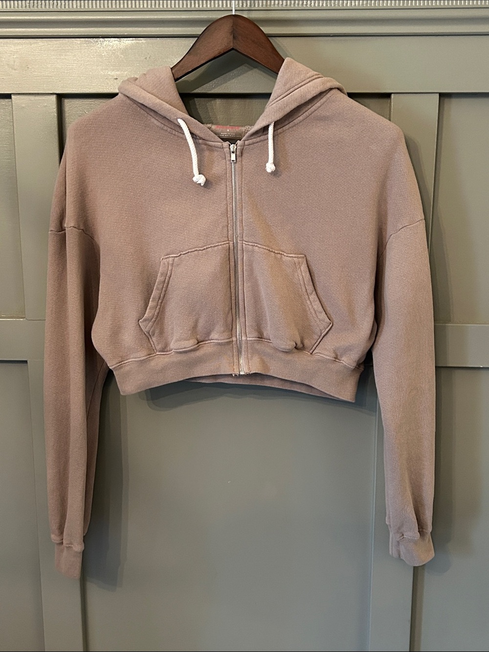 Free People Movement Cropped Hoodie Sweatshirt Full Zip Taupe Tan Size Small